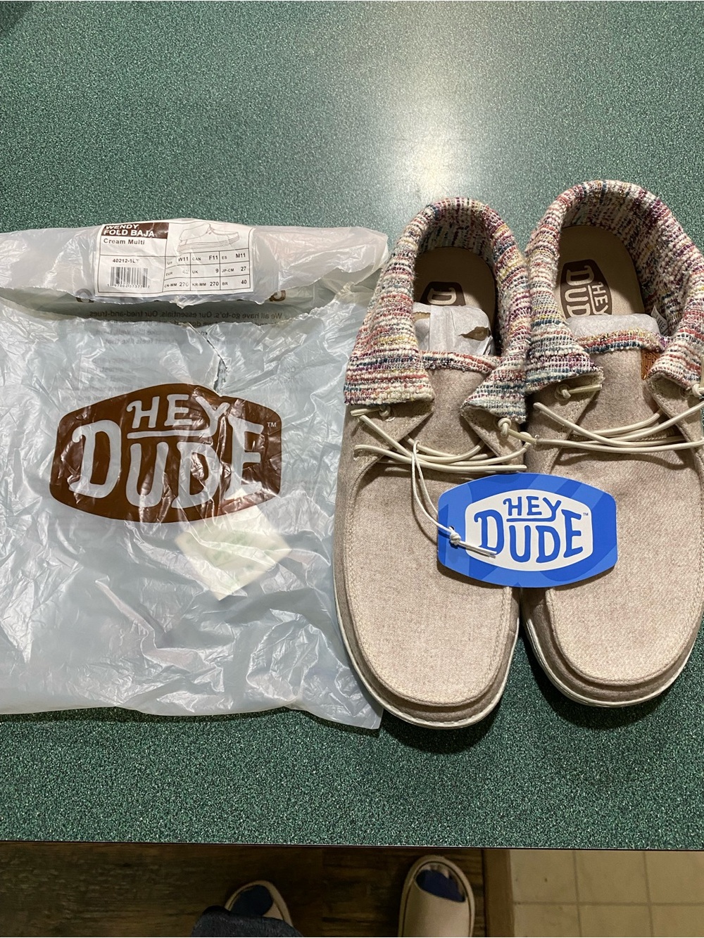 HEY DUDE-WEN Wendy Fold Baja Slip-On Shoes Cream Multi. Size 11. NEW WITH TAGS